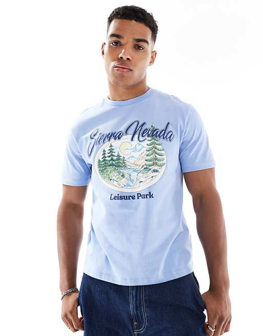 DESIGN Boxy Standard Fit T-shirt With Landscape Graphic In Pale Blue
