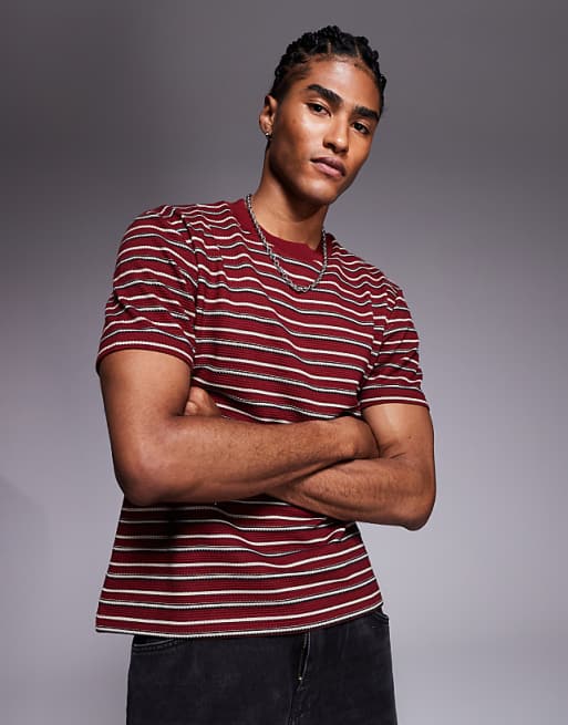 DESIGN boxy t-shirt in textured burgundy stripe