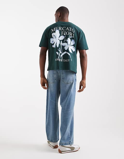 DESIGN Boxy T-shirt With Floral Print In Dark Green