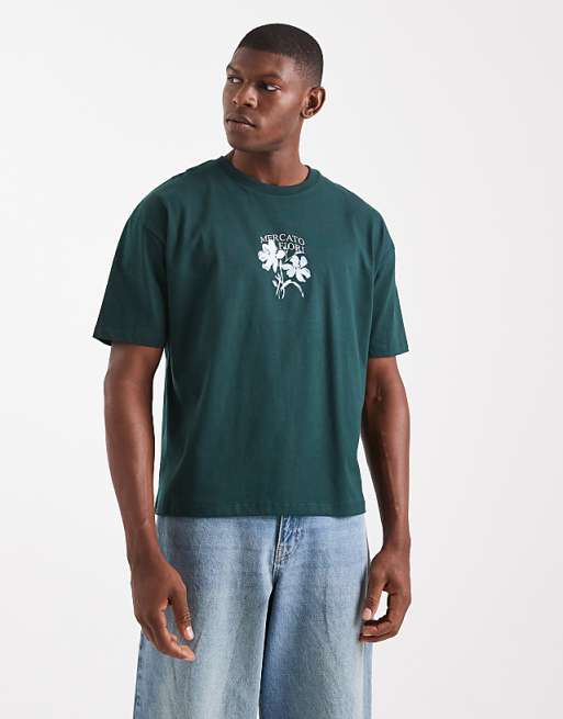 DESIGN Boxy T-shirt With Floral Print In Dark Green