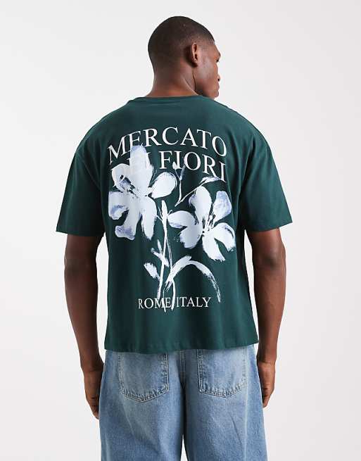 DESIGN boxy t-shirt with floral print in dark green