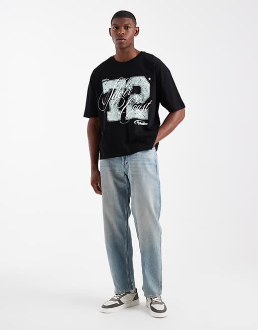DESIGN Boxy T-shirt With Front Print In Black