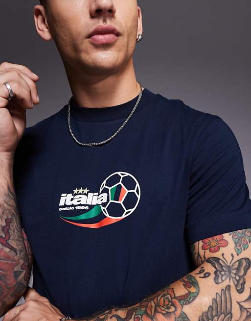 DESIGN Boxy T-shirt With Italia Sports Graphic In Navy