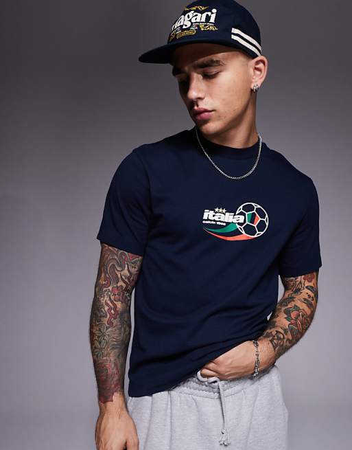 DESIGN boxy t-shirt with Italia sports graphic in navy