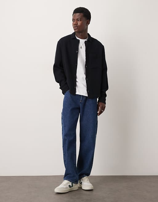 DESIGN Boxy Textured Overshirt In Black