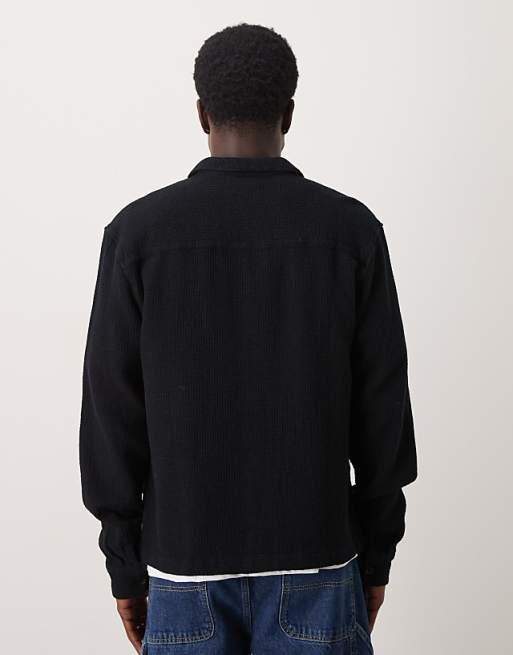 DESIGN Boxy Textured Overshirt In Black