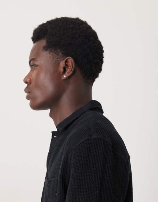 DESIGN Boxy Textured Overshirt In Black