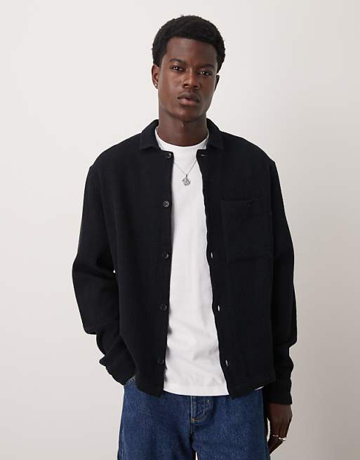 DESIGN boxy textured overshirt in black