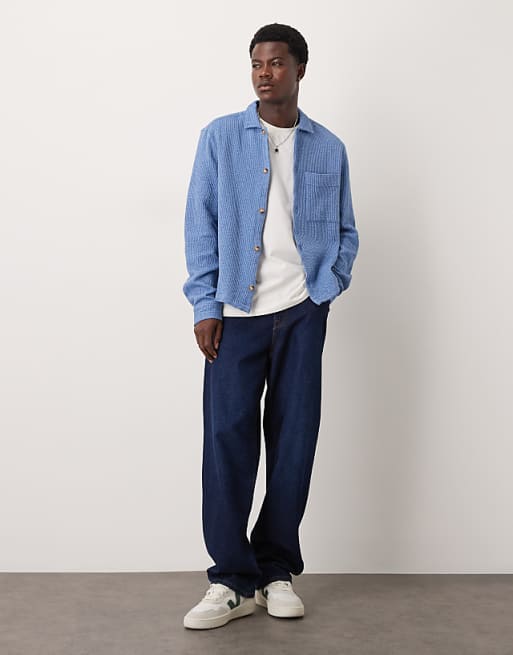 DESIGN Boxy Textured Overshirt In Blue