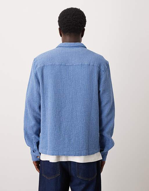 DESIGN Boxy Textured Overshirt In Blue