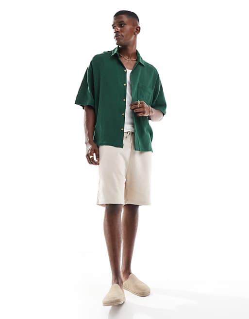 DESIGN Boxy Textured Revere Regular Shirt In Green