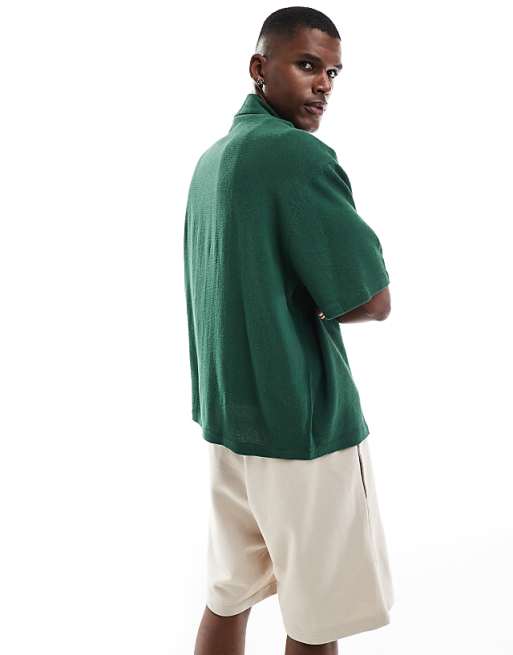 DESIGN Boxy Textured Revere Regular Shirt In Green