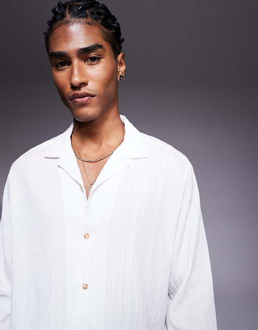 DESIGN Boxy Textured Revere Shirt In White