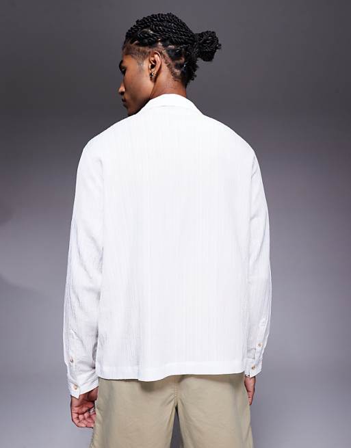 DESIGN Boxy Textured Revere Shirt In White