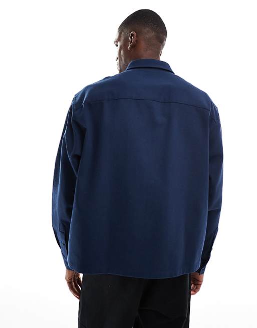 DESIGN Boxy Twill Overshirt In Navy
