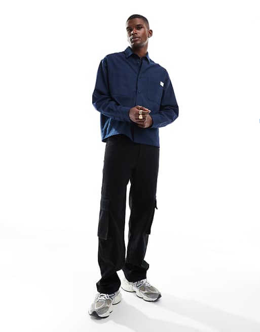 DESIGN Boxy Twill Overshirt In Navy