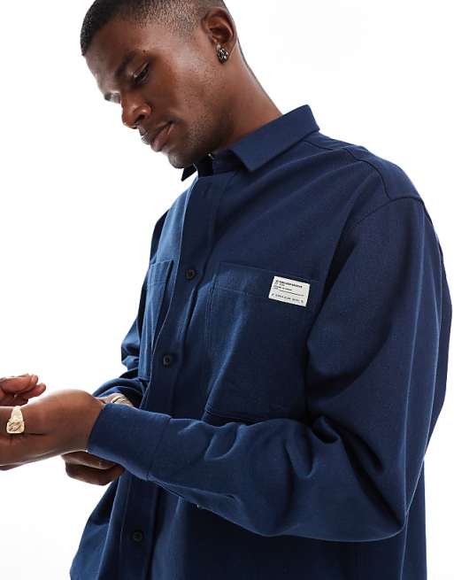 DESIGN Boxy Twill Overshirt In Navy