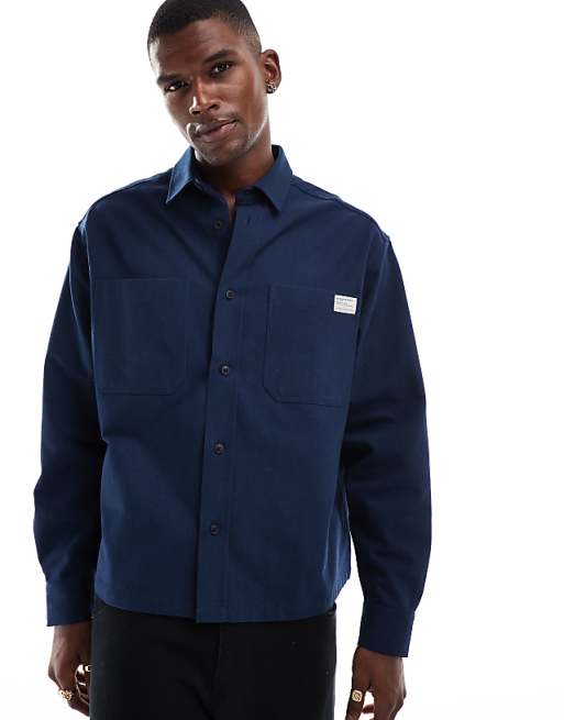 DESIGN boxy twill overshirt in navy