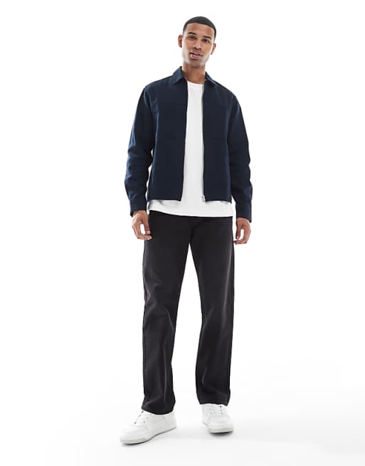 DESIGN Boxy Zip Through Overshirt In Navy