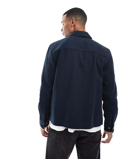 DESIGN Boxy Zip Through Overshirt In Navy