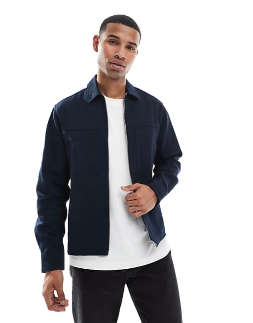 DESIGN Boxy Zip Through Overshirt In Navy