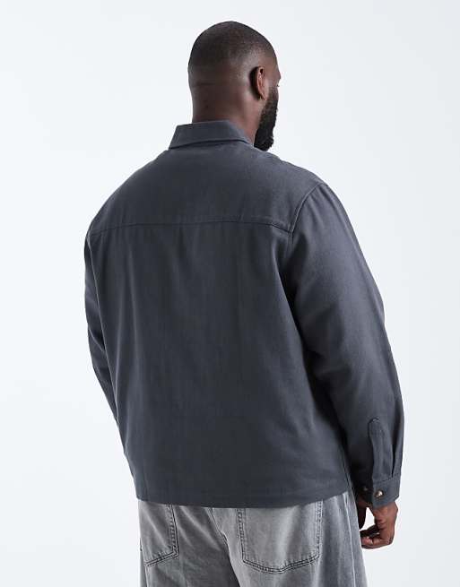 DESIGN Boxy Zip Through Overshirt In Washed Black