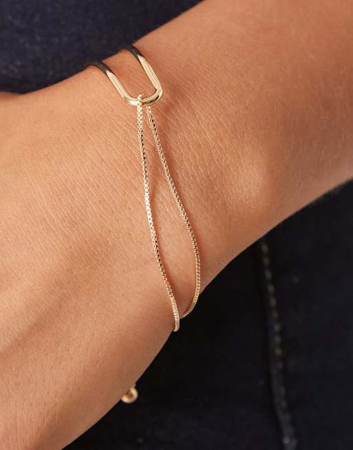 DESIGN Bracelet With Dainty Cuff And Chain Detail In Gold Tone