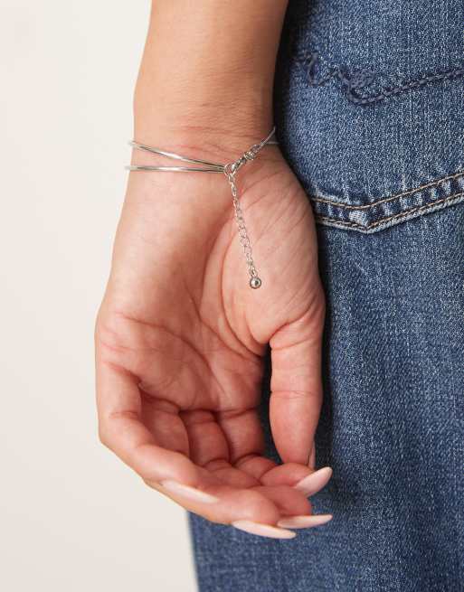 DESIGN Bracelet With Dainty Cuff And Chain Detail In Silver Tone