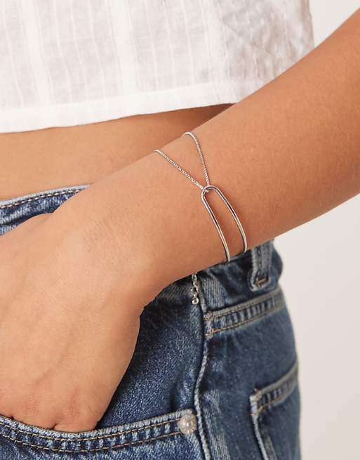DESIGN bracelet with dainty cuff and chain detail in silver tone