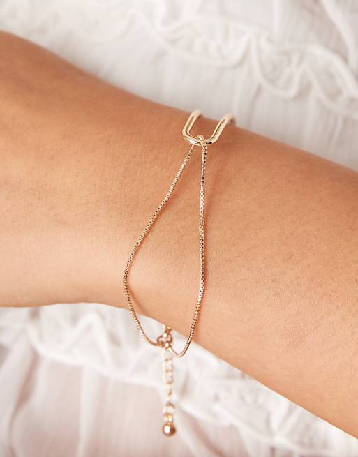 DESIGN bracelet with dainty cuff and chain detail in gold tone