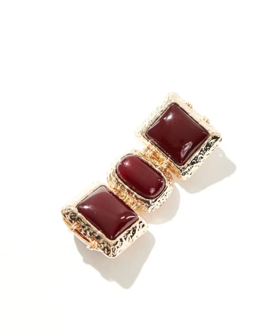 DESIGN Bracelet With Large Burgundy Stone-set Detail In Gold Tone