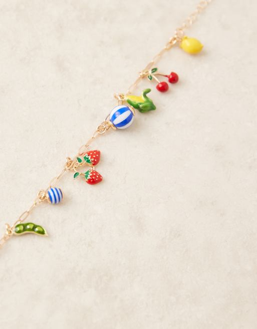 DESIGN Bracelet With Paperclip Chain And Fruit And Veg Charms In Gold Tone