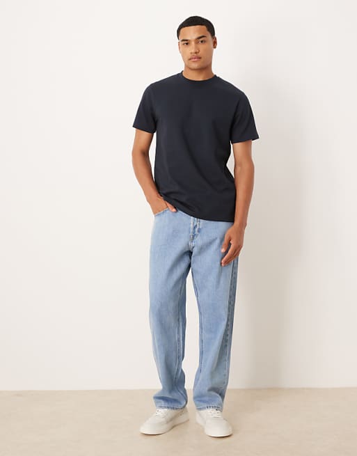 DESIGN BreatheMAX™ Heavyweight Crew Neck T-shirt In Navy Cotton Blend