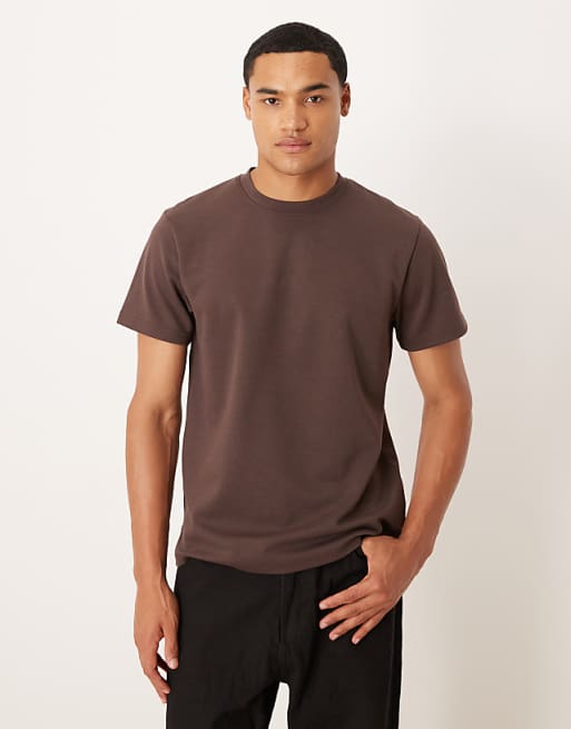 DESIGN breatheMAX™ heavyweight crew neck t-shirt in brown cotton blend