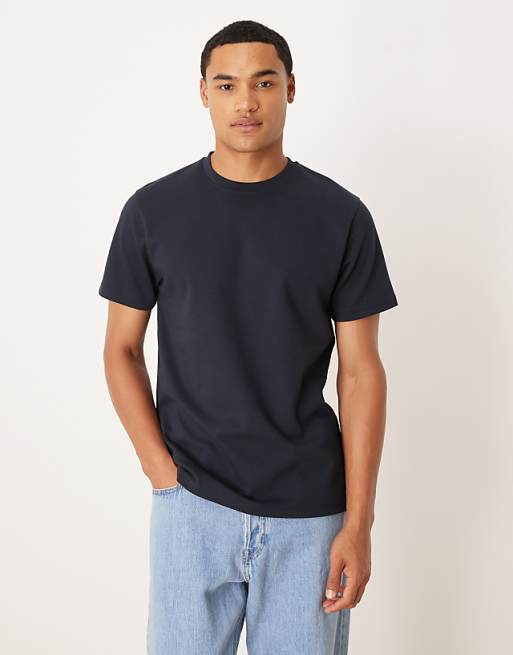 DESIGN breatheMAX™ heavyweight crew neck t-shirt in navy cotton blend