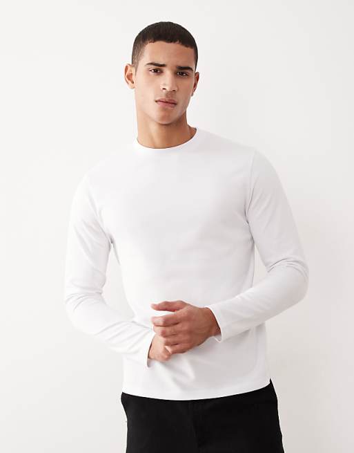 DESIGN breatheMAX™ heavyweight long sleeve t-shirt in white cotton blend
