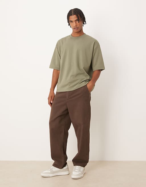 DESIGN BreatheMAX™ Heavyweight Oversized Boxy T-shirt In Khaki Cotton Blend