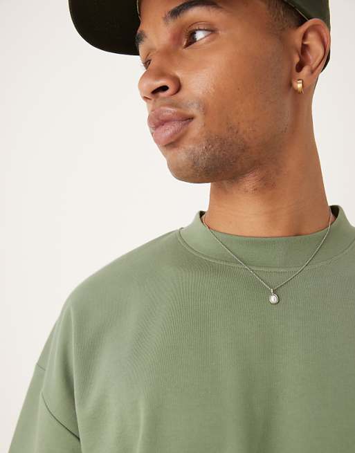 DESIGN BreatheMAX™ Heavyweight Oversized Boxy Drop Shoulder T-shirt In Sage Cotton Blend