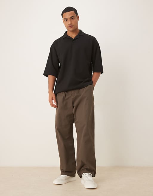 DESIGN BreatheMAX™ Heavyweight Oversized Half Sleeve Revere Polo In Black Cotton Blend
