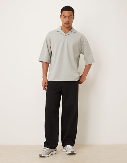 DESIGN BreatheMAX™ Heavyweight Oversized Half Sleeve Revere Polo In Sage Cotton Blend