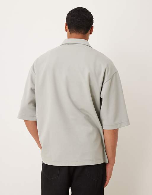 DESIGN BreatheMAX™ Heavyweight Oversized Half Sleeve Revere Polo In Sage Cotton Blend