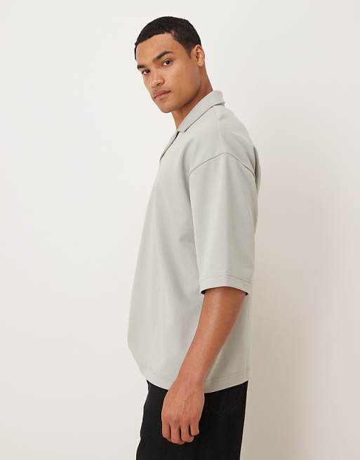 DESIGN BreatheMAX™ Heavyweight Oversized Half Sleeve Revere Polo In Sage Cotton Blend