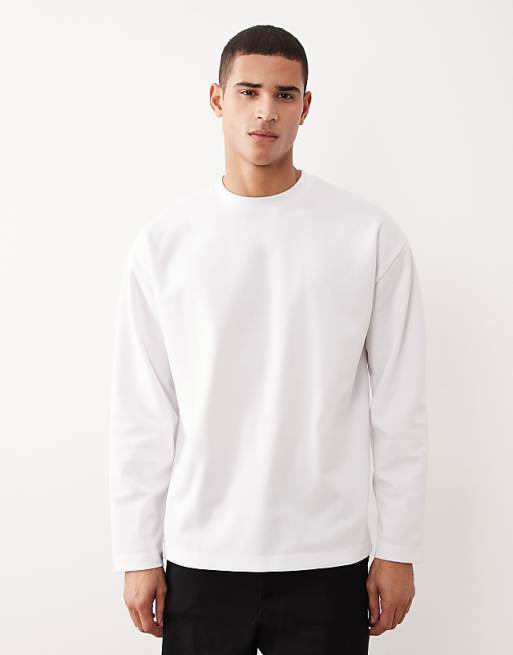 DESIGN breatheMAX™ heavyweight oversized long sleeve t-shirt in white cotton blend