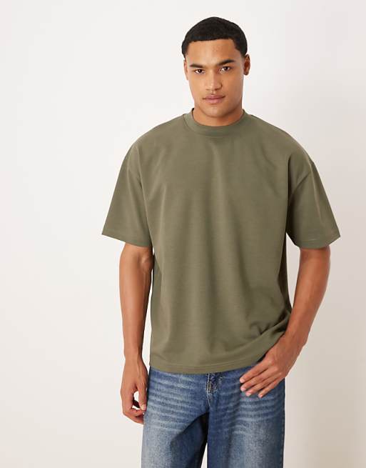 DESIGN breatheMAX™ heavyweight oversized t-shirt in khaki cotton blend