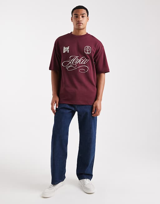 DESIGN BreatheMAX™ Heavyweight Oversized T-shirt With Sports Embroidery In Burgundy