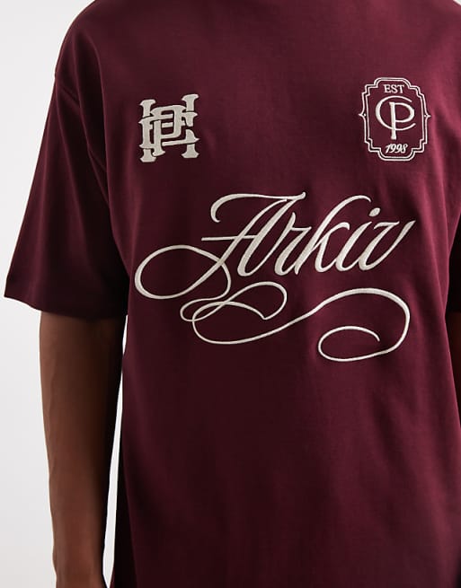 DESIGN BreatheMAX™ Heavyweight Oversized T-shirt With Sports Embroidery In Burgundy