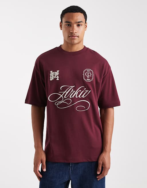 DESIGN breatheMAX™ heavyweight oversized t-shirt with sports embroidery in burgundy
