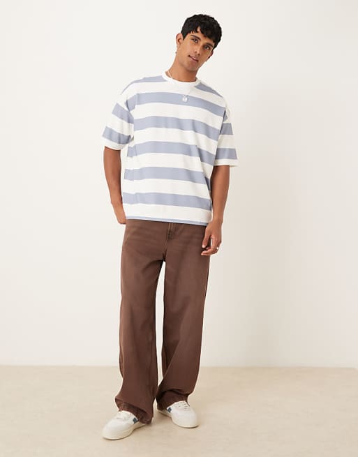 DESIGN BreatheMAX™ Heavyweight Oversized T-shirt In Blue And White Chunky Stripe