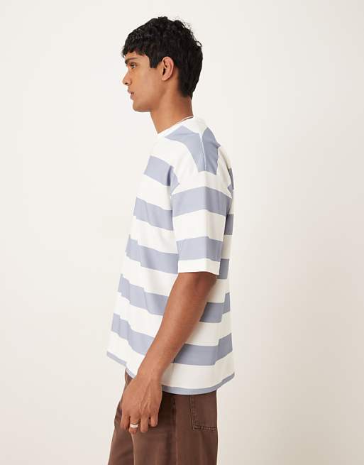 DESIGN BreatheMAX™ Heavyweight Oversized T-shirt In Blue And White Chunky Stripe