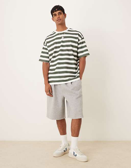 DESIGN BreatheMAX™ Heavyweight Oversized T-shirt In Green And White Chunky Stripe